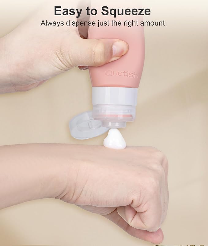 Quatish Travel Bottles for Toiletries, Original Patented Leak Proof Travel Size Containers, 3 oz Tsa Approved Silicone Shampoo and Conditioner Bottles, 4 Pack, Dusty Pink - Image 4