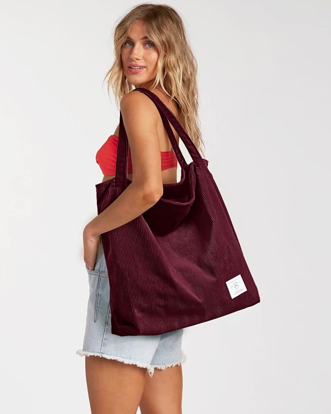 KALIDI Women Corduroy Tote Bag Zipper Casual Tote's Handbag Big Capacity Shoulder Bag with Pockets - Image 7