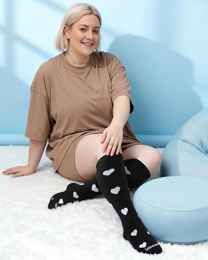 3-Pair Wide Calf Compression Socks for Women | 20-30mmHg Graduated Support, Easy On & Off, Knee High Length, Ankle Support, Travel Nurse Daily Wear, Cute Patterned - Image 3