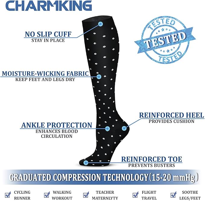CHARMKING Compression Socks for Women & Men Circulation (8 Pairs) 15-20 mmHg Best Calf Socks Support for Athletic Cycling - Image 4