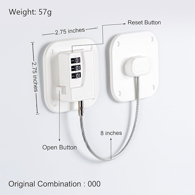 Refrigerator Lock, Heavy Duty Fridge Lock, Combination Lock for Refrigerator Cabinets, Drawers, Safety Lock, Easy Install No Keys Needed (White-4Pack) - Image 2
