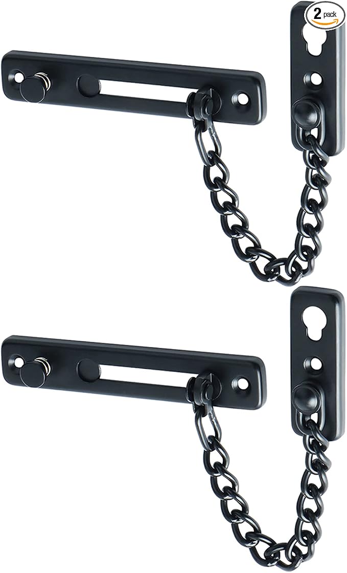 Alise Door Chain Lock Black,Door Security Chain Lock for Inside Door,2 Pcs | Stainless Steel,Door Chain Lock Guard with Spring Anti-Theft Press Button,Door Lock Latch for Front Door by Alise