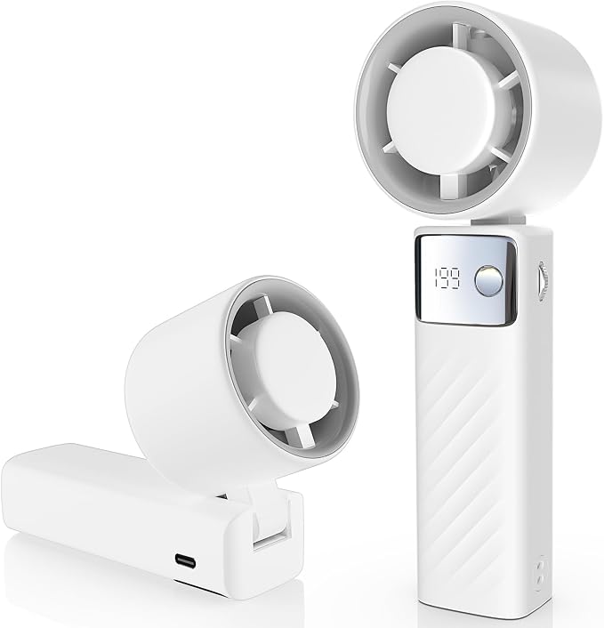 YOSHENMO Portable Handheld Turbo Fan - Foldable Mini Fan with Air Turbo Tech, 1-199 Speed Adjustment, 20H Runtime, LED Display, Battery-Powered for Indoor/Outdoor Use Light White by YoShenMo
