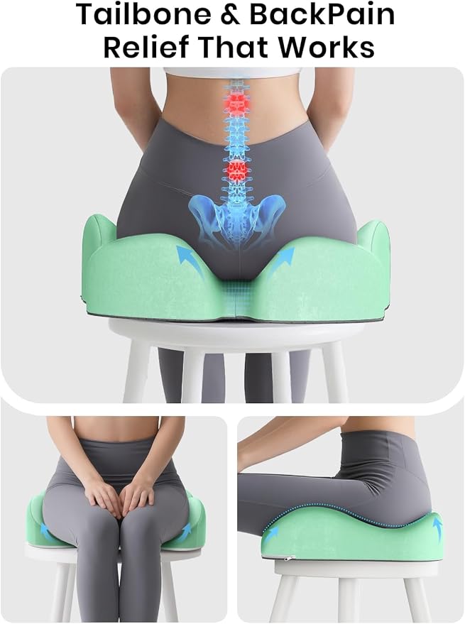 Benazcap Seat Cushion - Memory Foam Car Seat Pad - Sciatica & Lower Back Pain Relief - Car Seat Cushions for Driving - Road Trip Essentials for Drivers, Green - Image 6