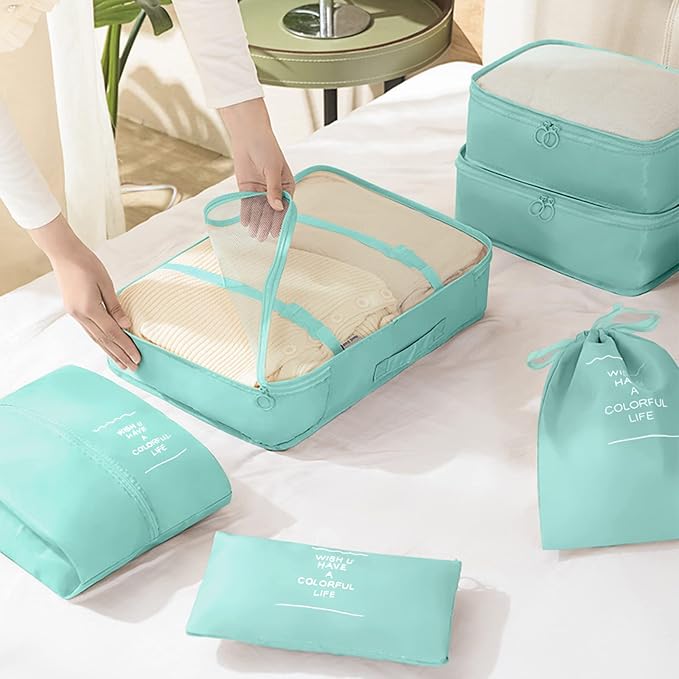 KPX 8 Set Packing Cubes for Travel, Luggage Packing Organizers Accessories Large Toiletries Bag for Clothes Shoes Cosmetics (Blue) - Image 6