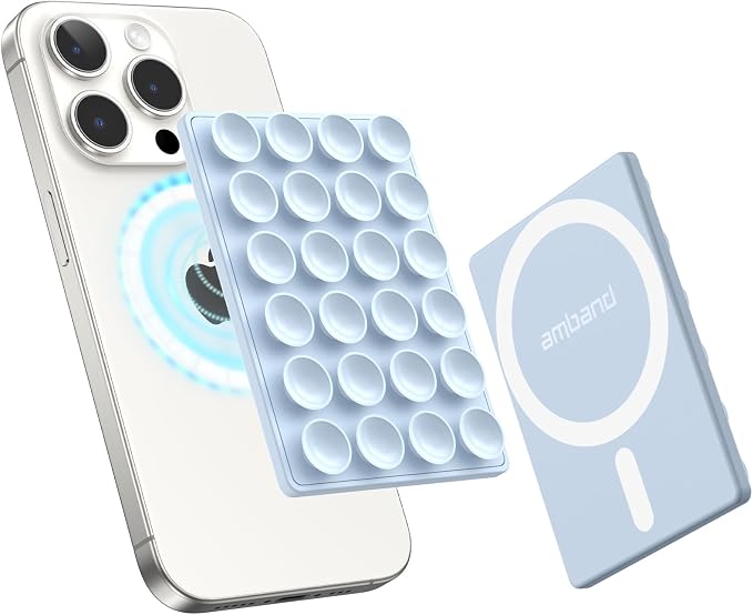 amBand Magnetic Suction Phone Grippy for MagSafe Case, Silicone Cup Sticky Mount for iPhone 12 13 14 15 16 17 Pro Max/Pro/Air/Plus, Hands-Free Selfie/Video for TikTok Creator/Influencer, Light Blue by amBand