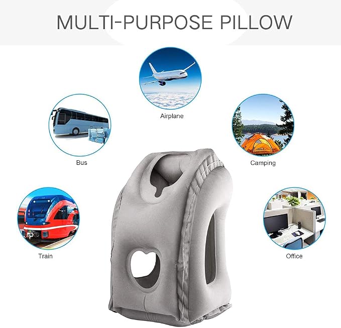 Inflatable Travel Pillows for Airplane, Blow Up Neck Pillow for Sleeping, Airplane Travel Essentials for Long Flight Support Head, Neck and Lumbar, Used for Car/Bus/Train/Office Rest, Adults Kids - Image 5
