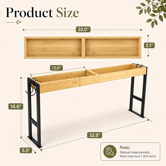 Spice Rack Shelf for Kitchen Stove, Bamboo Over the Stove Shelf with 4 Level Adjustable Height, 33 Inch Stove Top Spice Rack Organizer with 4 Hooks, Reinforced 30 lb Capacity, Non-Slip Pads, Black - Image 4