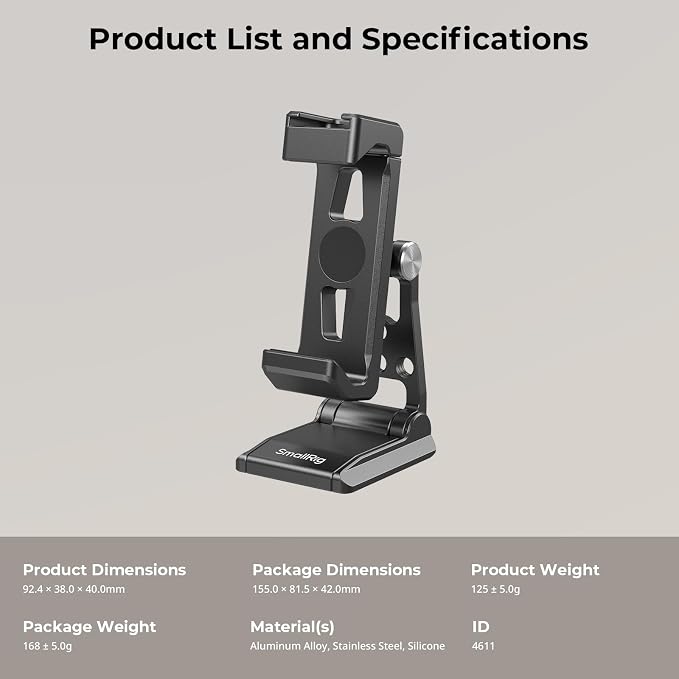 SmallRig Metal Phone Tripod Mount with Quick Release Adapter for Arca and Cold Shoes, Universal Cell Phone Stand for Desk, for DJI RS 3 mini Stabilizer, for iPhone - 4611 - Image 7