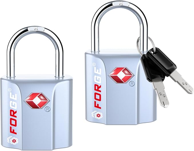 Forge Small Size TSA Approved Luggage Locks: Key Locks for Travel. Ultra Secure Dimple Key Travel Locks Alloy Body Luggage Locks. Silver 2-Pack. by Forge