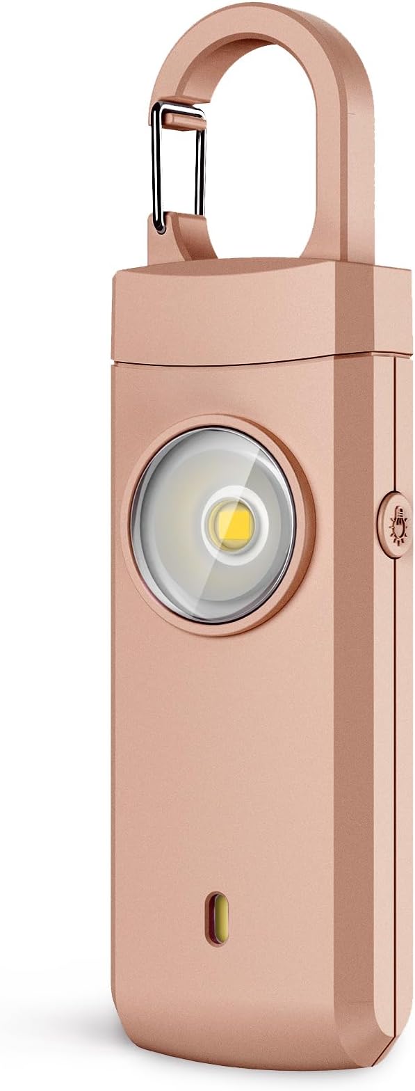 Rechargeable Personal Alarms for Women, Keychain Siren Alarm with Flashlight, Back to School College Essentials for Daughter, College Students, Teen Girls, Elders, Kids, Travel Essentials, Rose Gold by ANKOSHUN