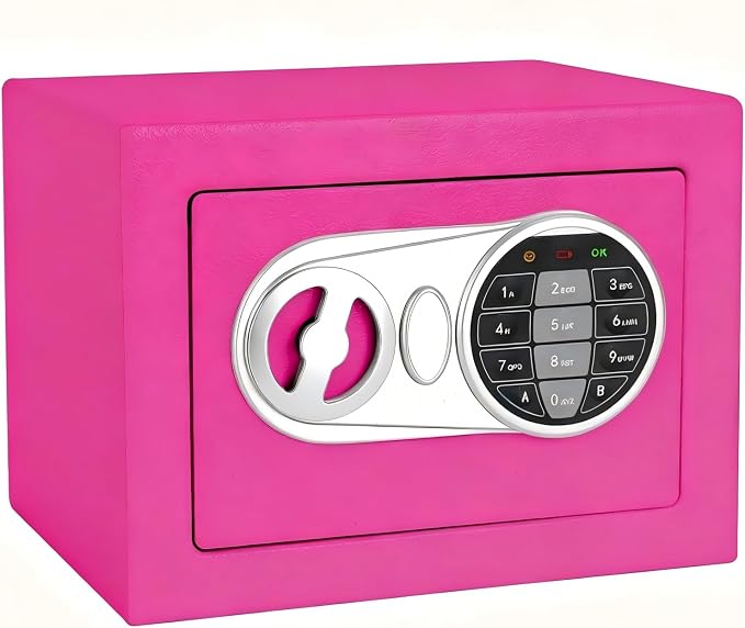 Pink Safe Box with Sensor Light, Electronic Digital Keypad, Steel Construction, Hidden, Small Safe for Office, Home, Hotel by Samyersafe