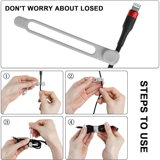Silicone Cable Ties, Cord Organizer Cable Management(16Pcs-Grey) | Reusable Cord Ties for Electronics, Office Desk Accessories, Home Travel Essentials, Easy to Use, 4.2 Inch - Image 3
