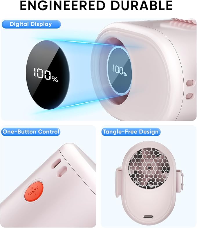 AI Portable Waist Fan, 6-Speed 15,000RPM Strong Turbo Airflow, 30H Cooling Battery Powered Personal Fan Rechargeable, Wearable Hands-Free Shirt/Belt/Body Fan for Travel, Work, Outdoor Off-White - Image 5