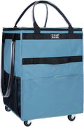 Reusable Grocery Bag On Wheels, Shopping Trolley, Rolling Tote with 8 Pockets and Zipper Cover, Foldable, Heavy Duty Handles, Carries Up to 46 LBS (Medium, Blue) by TOJNMAKE