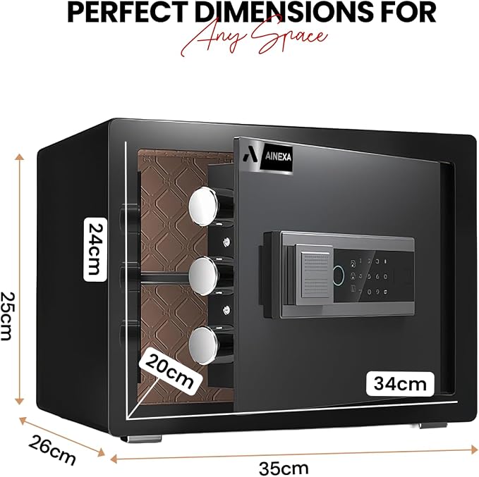 Amazon Basics Steel Home Security Safe with Electronic Keypad, Programmable Combination Lock for Documents, Jewelry, Valuables, Removable Shelf, 1.52 Cubic Feet, Black, 13.8"W x 13"D x 16.5"H - Image 3