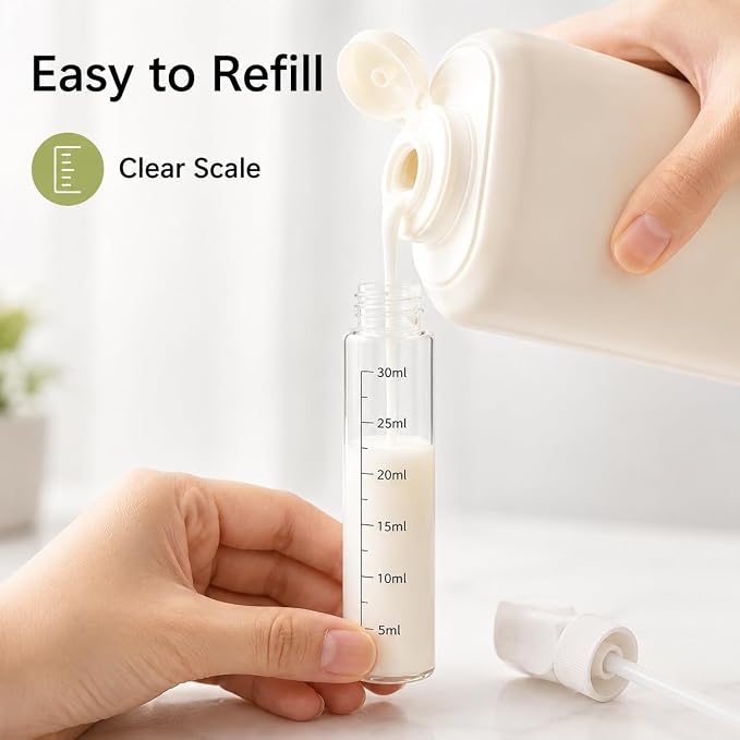 4-in-1 30ML Travel Size Dispenser Toiletries Bottles, Leak-Proof Refillable Containers Dispensers Labels Portable Toiletry Organizer Cup for Shampoo, Lotion, Soap Travel Essentials Green - Image 4