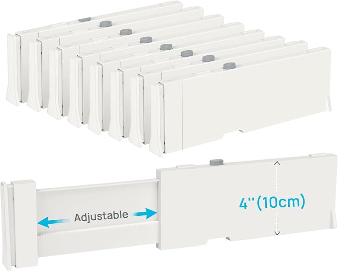 Vtopmart Drawer Dividers for Clothes 8 Pack, Adjustable 4" High Expandable from 11.3"-17" Dresser Drawer Organizer, Plastic Drawers Separators for Dresser, Baby Clothes, Kitchen and Office Storage | Adjustable Drawer Organizer, Dresser Clothes Separato... by Vtopmart