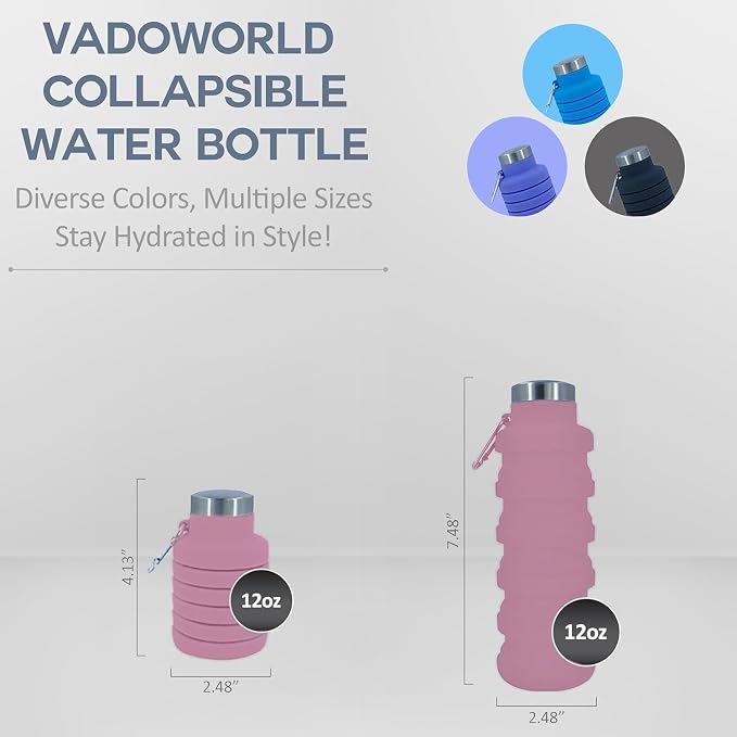 Collapsible Water Bottles 17oz, Odorless BPA-Free Silicone, Leak-Proof Foldable Reusable Bottle - Perfect for Travel Sports Gym Hiking Camping Cycling - Pink - Image 3