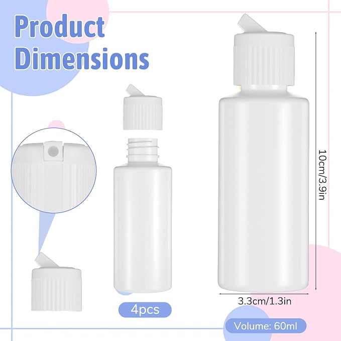 4 PCS Flip Top Bottles with Caps, Plastic Small Bottles for Liquids 2 Oz Travel Squeeze Bottle Empty Liquid Squeeze Bottle Refillable Travel Containers for Costmetic Conditioner Massage Oil Shampoo - Image 4