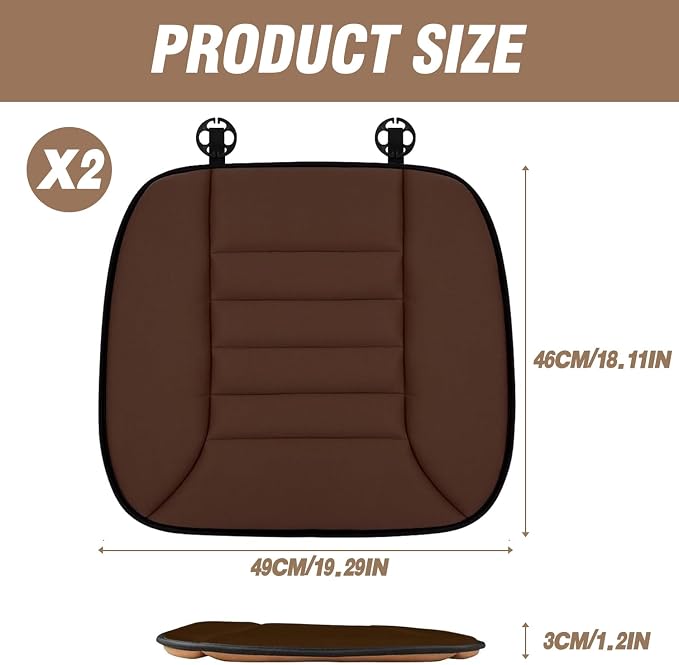 2PCS Car Seat Cushion Pad 1.2" Thick Comfort Seat Protector for Car Driver Seat Office Chair Home Use Memory Foam Seat Cushion with Non Slip Bottom, 20'' x 18.5'', Coffee - Image 7