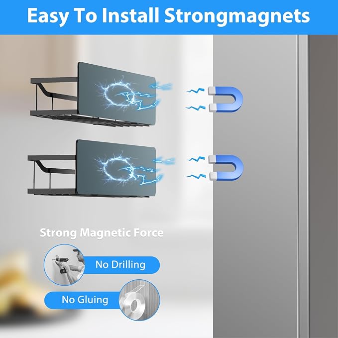 Multifunctional Magnetic Shelf for Washing Machine, Refrigerator, Microwave, and Any Metal Surface, Powerful Magnetic Shelves Include Magnetic Paper Towel Holder, Unique Hollow Design (8 pcs - Black) - Image 4