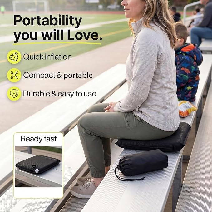 Whispering Winds Inflatable Seat Cushion | Comfortable & Packable Blow-up Foam Pad for Airplane Travel, Stadium Outdoors, Camping, Car & More - Image 4