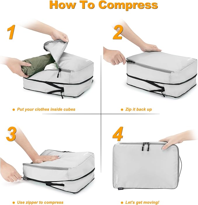 Lumesner 8-Piece Grey Compression Packing Cubes for Carry-On Suitcases, Lightweight Polyester Travel Packing Cubes with Zipper Closure - Image 4
