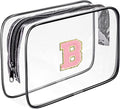 Clear Toiletry Bag,Portable Travel Toiletry Bag,Chenille Letter Cosmetic Bag with Zipper,Waterproof Makeup Bag,Cosmetic Storage Organizer for Women Men,Travel Essentials (Black,B) by Fodofodo