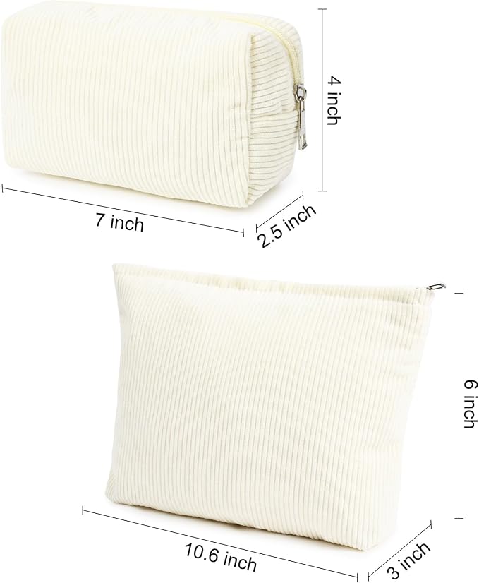 SOIDRAM 2 Pieces Corduroy Makeup Bag Large Corduroy Cosmetic Bag Capacity Canvas Mix Travel Toiletry Bag Organizer Cute Makeup Brushes Aesthetic Accessories Storage Bag for Women - Image 3