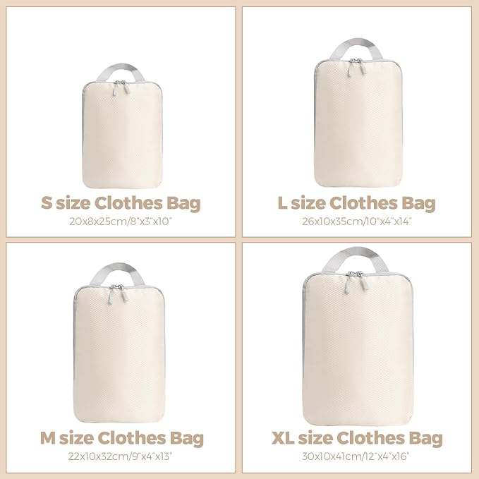 LANSKLBD 6/8 Set Packing Cubes for Suitcases Travel Luggage Packing Organizers,Travel Accessories Essentials Luggage Organizer with Shoe/Tioletry/Laundry Bag (Beige, 4 set) - Image 5