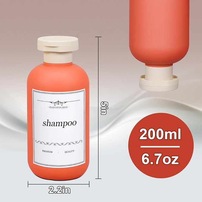 ASEVAT 6.7oz Plastic Refillable Travel Shampoo Bottles, Empty Travel Shampoo and Conditioner Bottles Reusable, Travel Size Shampoo Bottle, Hand Soap Dispenser for Vacation, Gym, Home(Orange) - Image 6