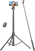 71'' Phone Tripod Stand, Extendable Reinforced Aluminum Phone Stand with Wireless Remote, Stable Cellphone Tripod (210cm-Black) by Pnitri