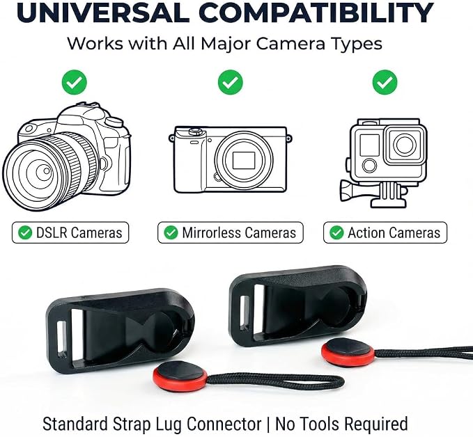 8-Piece Camera Strap Quick Release Connector Kit | Includes quick-release buckles and anchor connectors for DSLR, mirrorless, action cameras, and camera straps. - Image 4