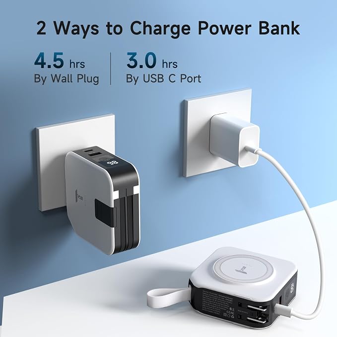 Powerpack Universal 5 in 1 Travel Power Bank - for Magsafe Battery Pack,10000mAh Power Bank with Built in Cable - Wireless Portable Charger for iPhone 15/15 Pro/ProMax, iPhone 14/13/12 Series - Image 5