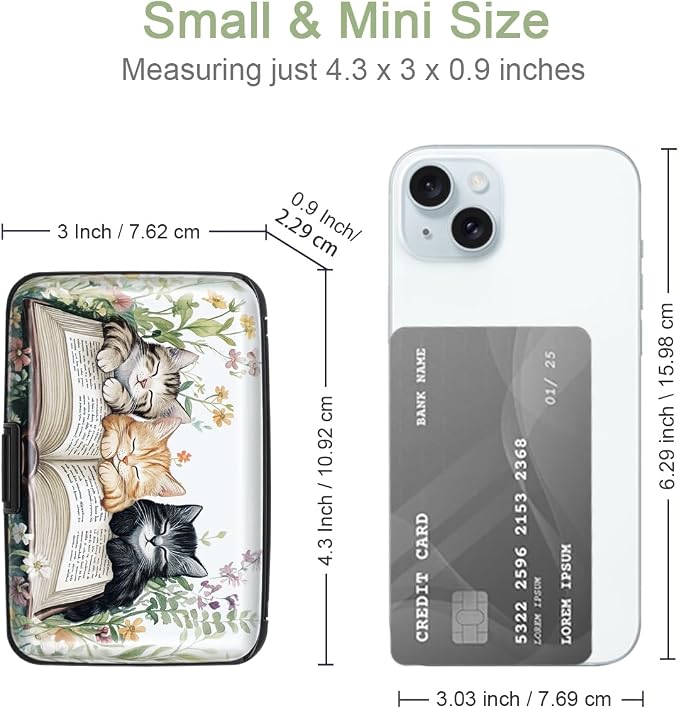 Coco Rossi Credit Card Holder RFID Aluminum Small Mini Wallet Women | Metal Wallet, Business Cards Holder, ID Case, Slim Sleeves, Womens Girls Gift, Carry Proof Wallets for Travel, Kittens - Image 5