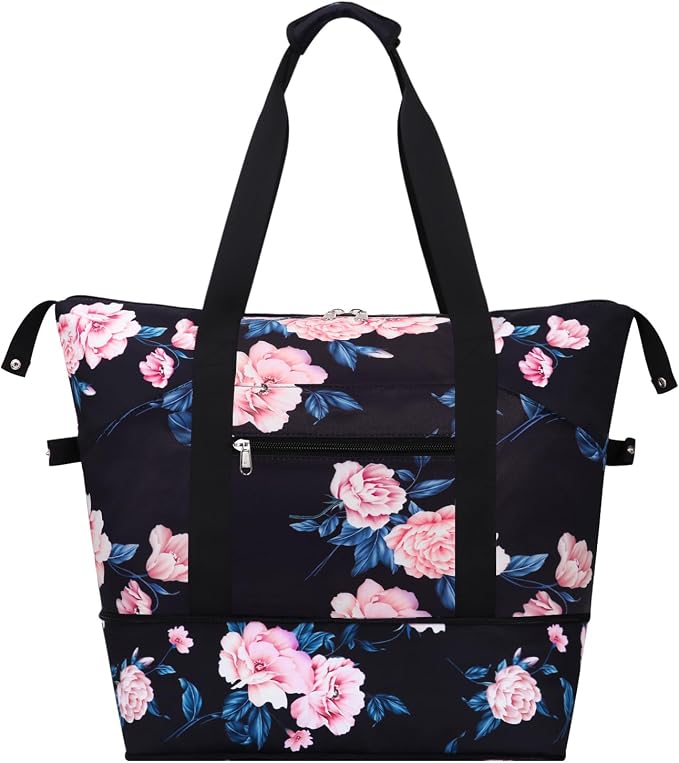 Expandable Duffel Bag for Women with Trolley Sleeve/Wet Pocket Weekender Travel Tote Large Carry On Overnight Luggage by HAWEE