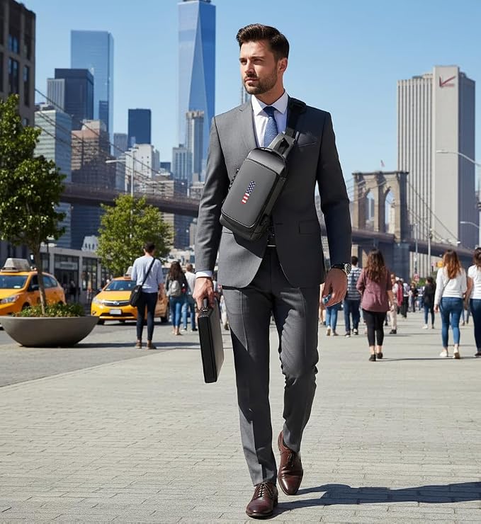 Anti-Theft Sling Bag for Men & Women | USA Flag Chest Shoulder Backpack | Waterproof Crossbody Daypack with USB Charging Port & Lock | Daily use, Travel, Working, Hiking, Cycling. (Grey or Black) - Image 2