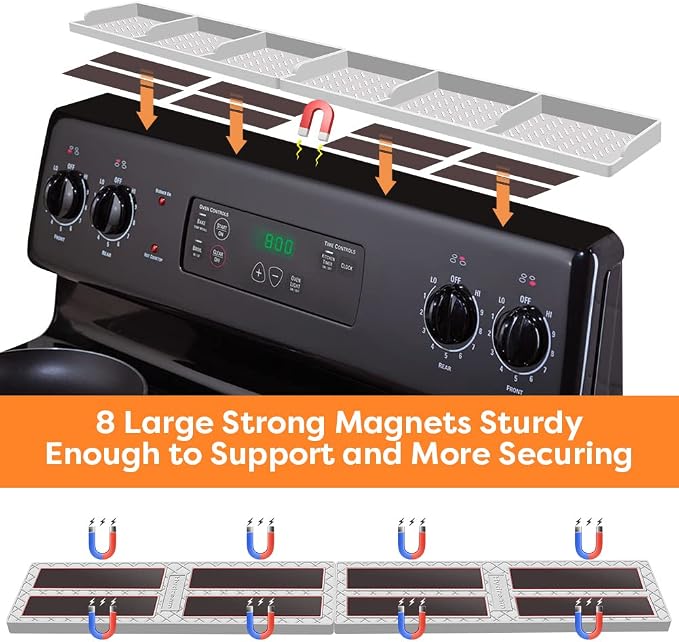 Hydream Stove Top for Silicone Shelf,30 Inch Magnetic Shelf Over the Stove Spice Rack of,Kitchen Organizer Magnet Above Stovetop Flat Back of Storage Suctioned-Light Grey - Image 3