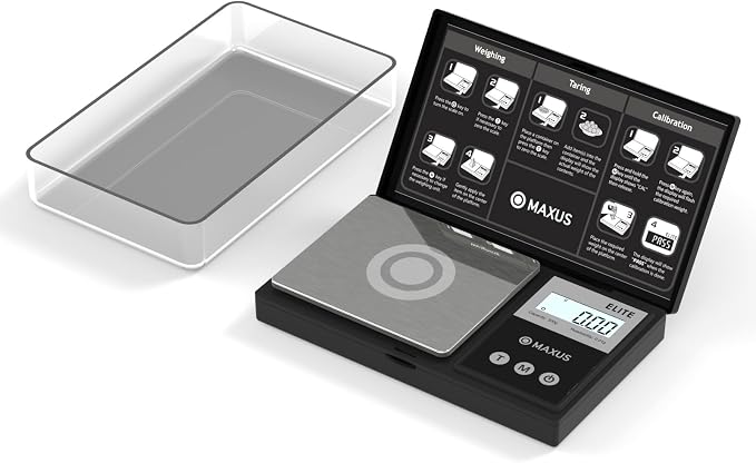 Digital Pocket Gram Scale 500g x 0.01g High Precision with Tray | Weighs Small Food, Jewelry, Ounces, Grains, LCD Display, Tare Function by Maxusprecisionscale