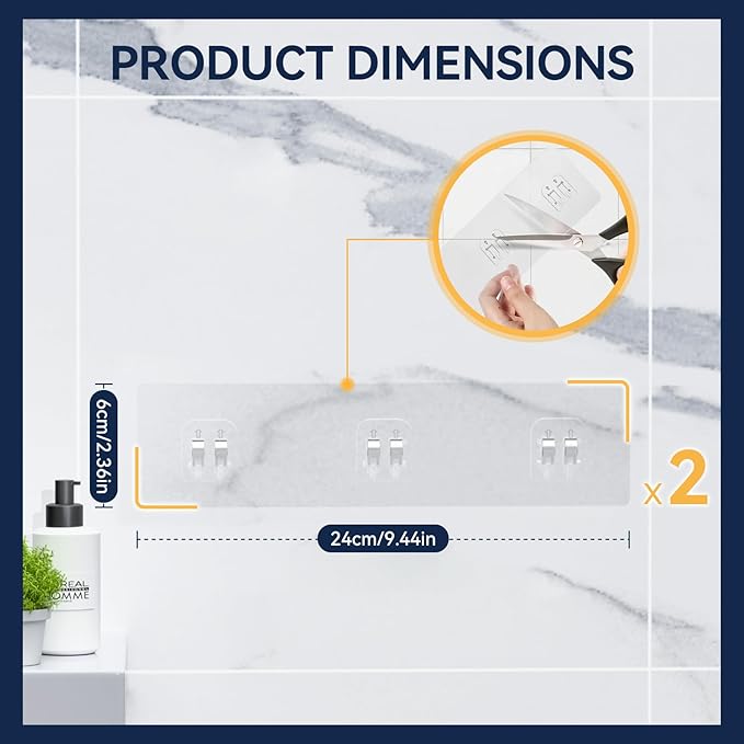 2-Pack Shower Caddy Adhesive Replacement - Transparent Shower Adhesive Strips, No Drilling Hooks for Bath Storage Shelves, Kitchen Racks, Basket & Soap Holder - Image 5