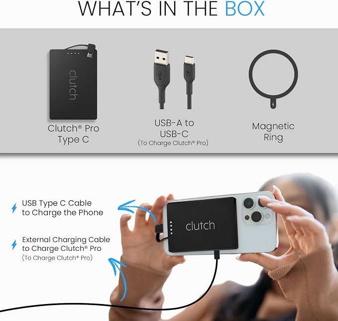 Clutch Pro – World's Thinnest Portable Charger – USB-C Power Bank 5000mAh – Magnetic Built-in Cable – TSA Approved Travel Charger – iPhone 15/16/17 & Android – Black - Image 5