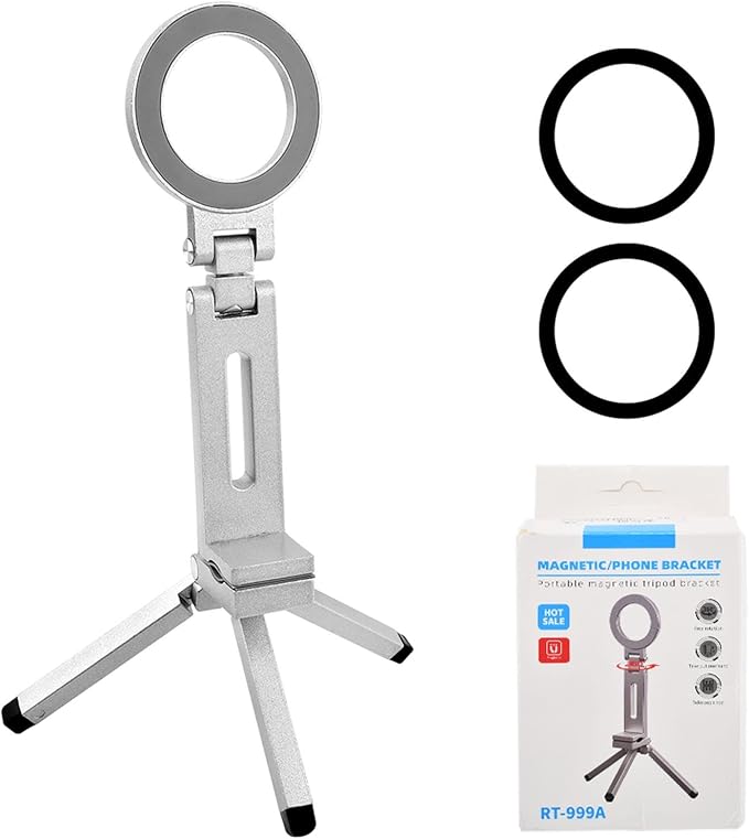 Magnetic Tripod for Phone,360° Rotating Phone Tripod Stand,Adjustable,Clipable,Foldable and Triangular Fixing Airplane Travel Essentials Phones Holder for Phones(Silver,Size:19 * 16cm) - Image 6