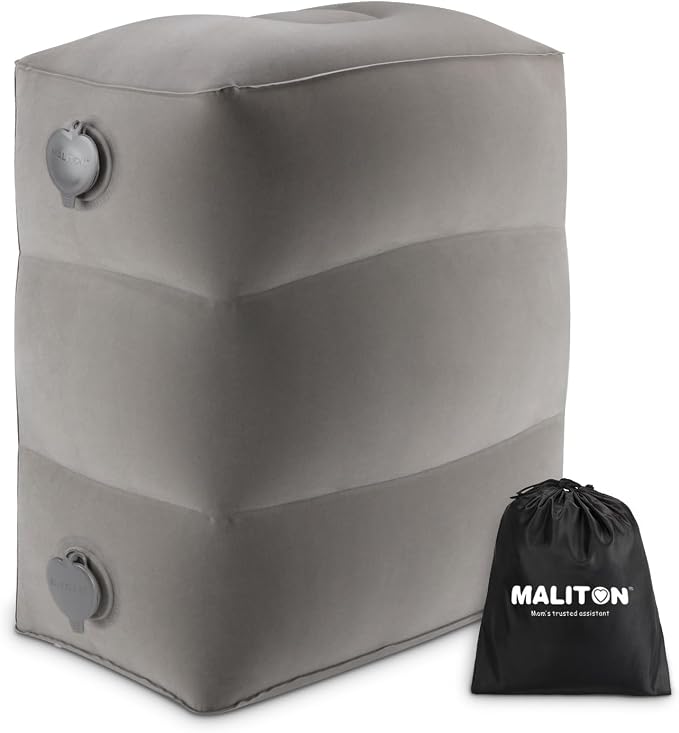 Inflatable Travel Foot Rest Pillow, Kids Airplane Bed, Grey, 1 Pack | Adjustable Height Leg Pillow for Air Travel, Make a Flat Bed for Kids and Toddlers, Great for Airplane, Train, Car by Maliton