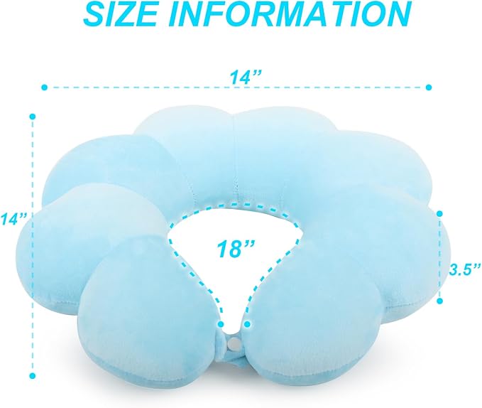 Flower Travel Neck Pillows for Airplanes Breathable Cotton U-Shaped Neck Pillow for Kids & Adults Head Neck Chin Support Rest Pillow for Traveling,Car,Train,Bus,Recline,Home,Office,Light Blue - Image 2