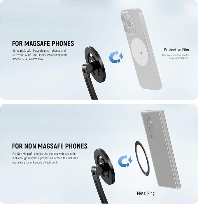 NEEWER Magnetic Neck Holder for Action Camera Phone Hands Free Neck Tripod Chest Mount Compatible with GoPro DJI Insta360 iPhone Android Phone Holder for POV Vlog, Gray, GP16 - Image 3
