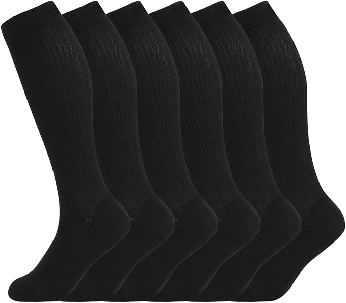 +MD Cotton Compression Socks for Women & Men 4/6 Pairs 15-20mmHg Knee High for Sports, Travel, Nursing Long Sitting Standing by MD