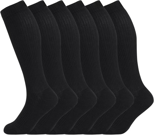 +MD Cotton Compression Socks for Women & Men 4/6 Pairs 15-20mmHg Knee High for Sports, Travel, Nursing Long Sitting Standing by MD