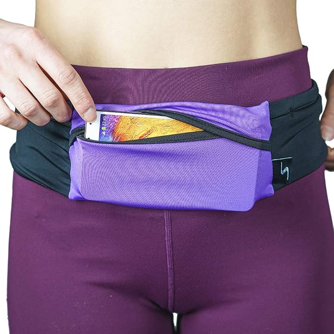 3 Pocket Adjustable Running Belt Waist Pack, Fanny Pack For Working Out With Sweat Resistant Backing, Holds All iPhone Models by Sprigs