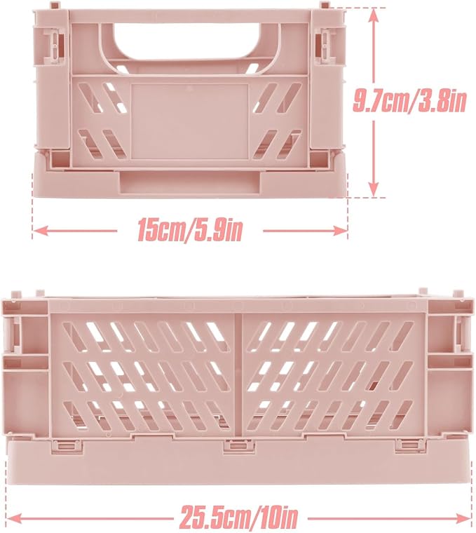 4 Pcs Collapsible Storage Crates, 10x5.9x4 inches Space-Saving Folding Containers, Stackable Plastic Boxes for Home Kitchen Office Bedroom Bathroom, Pink - Image 2